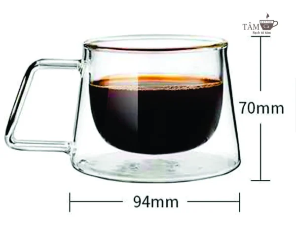 kích cỡ cốc thủy tinh 2 lớp đựng cà phê